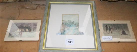 2 miniature studies & another painting